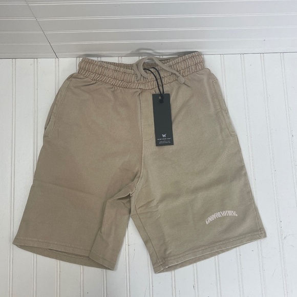 NWT Good For Nothing acid wash jersey shorts in beige with logo print Small - Picture 1 of 10